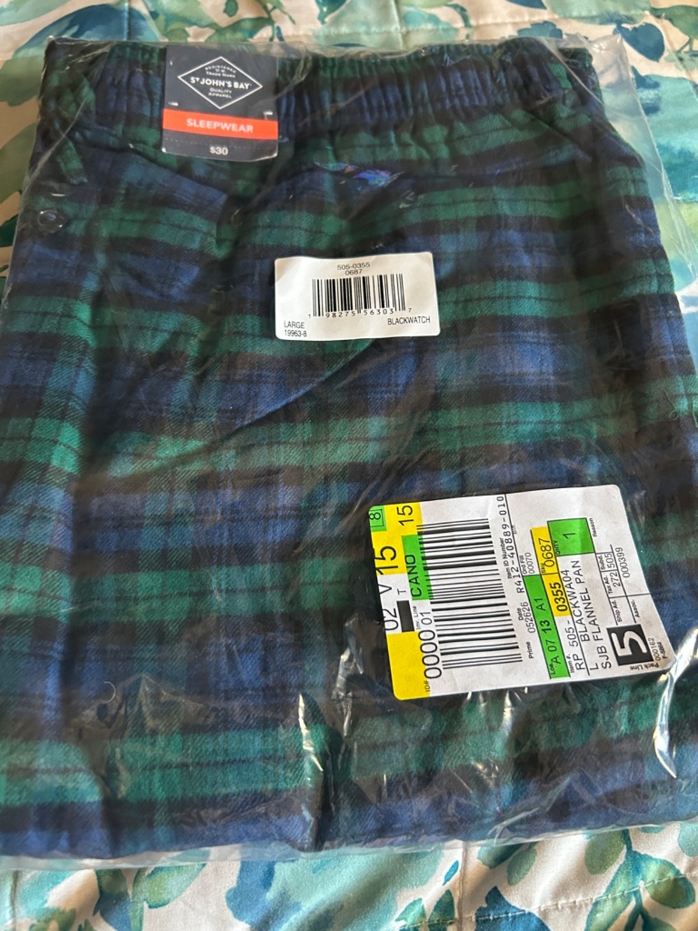 St. John's Bay Blackwatch Plaid Lounge Pants - Blue & Green